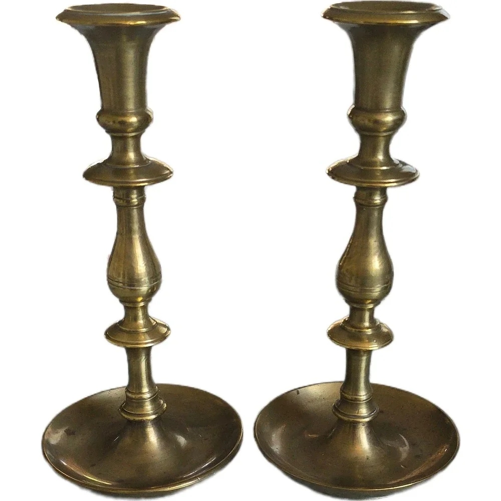 Vintage Brass Candlestick Holders Pair Classic Baluster Taper Candle Stands Gold